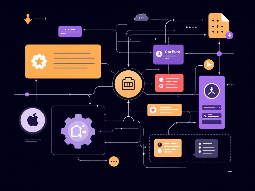 A diagram showing the interconnectedness of various elements within a system, including a mobile phone, documents, settings, and user profiles.