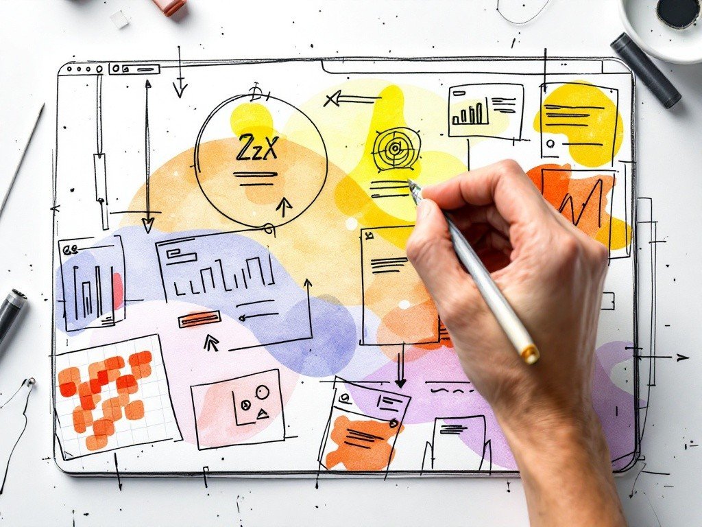 Hand drawing website wireframe on tablet